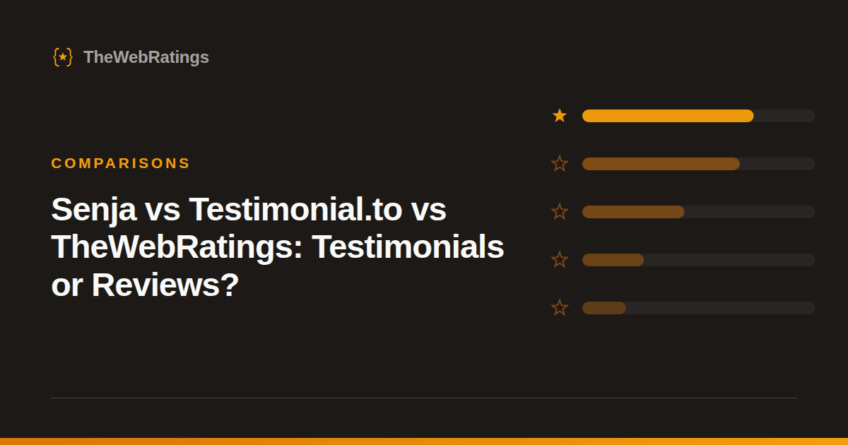 Senja vs Testimonial.to vs TheWebRatings: Testimonials or Reviews? — illustrated cover